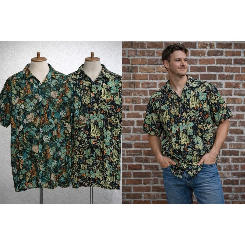 Yiume Hawaiian Shirt Mens 4XL Green AOP Coral Floral Print Button Front Lot Of 2